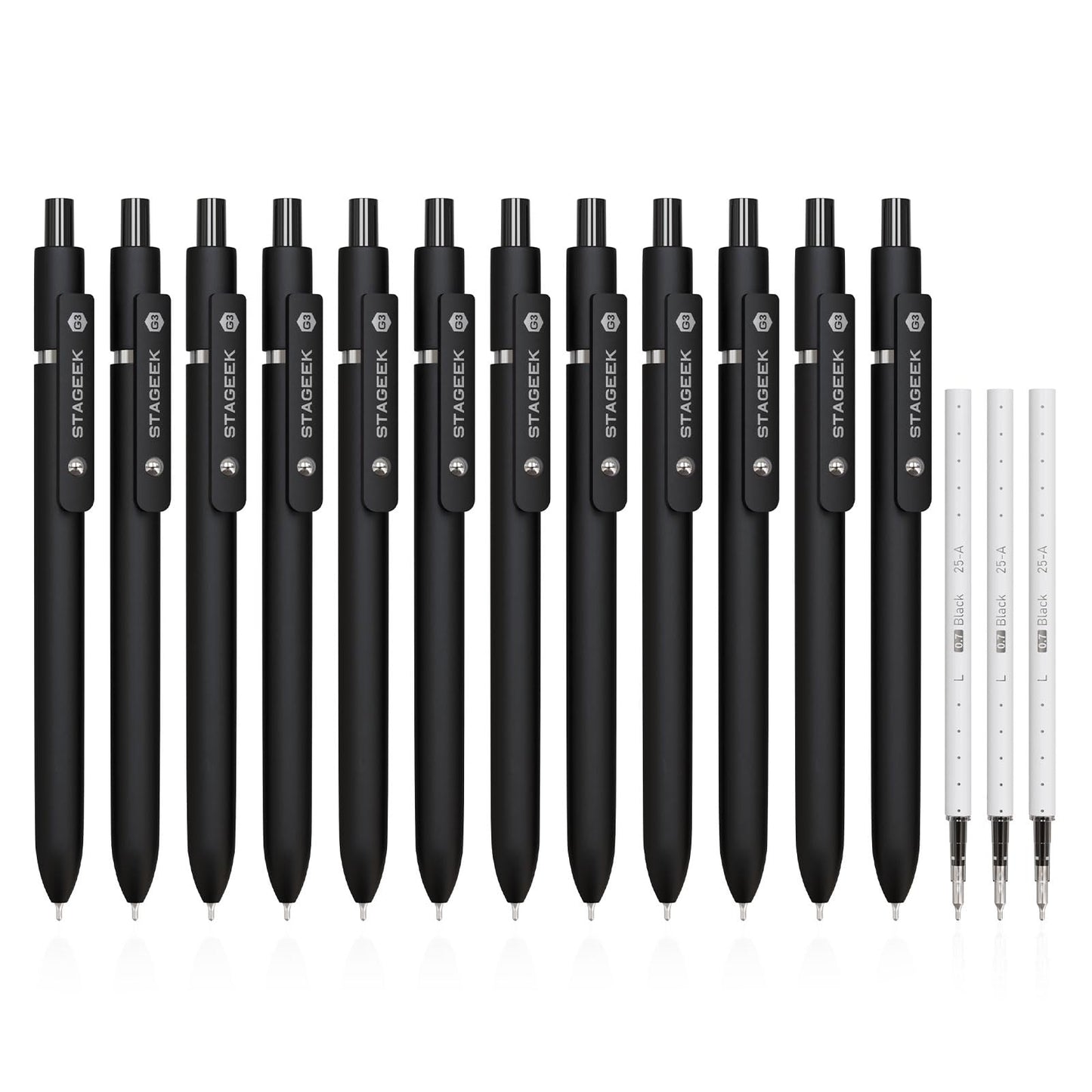 Black Gel Pens GX3, 12Pcs Fine Point Smooth Writing Pens with 3 Extra Refills (Black)