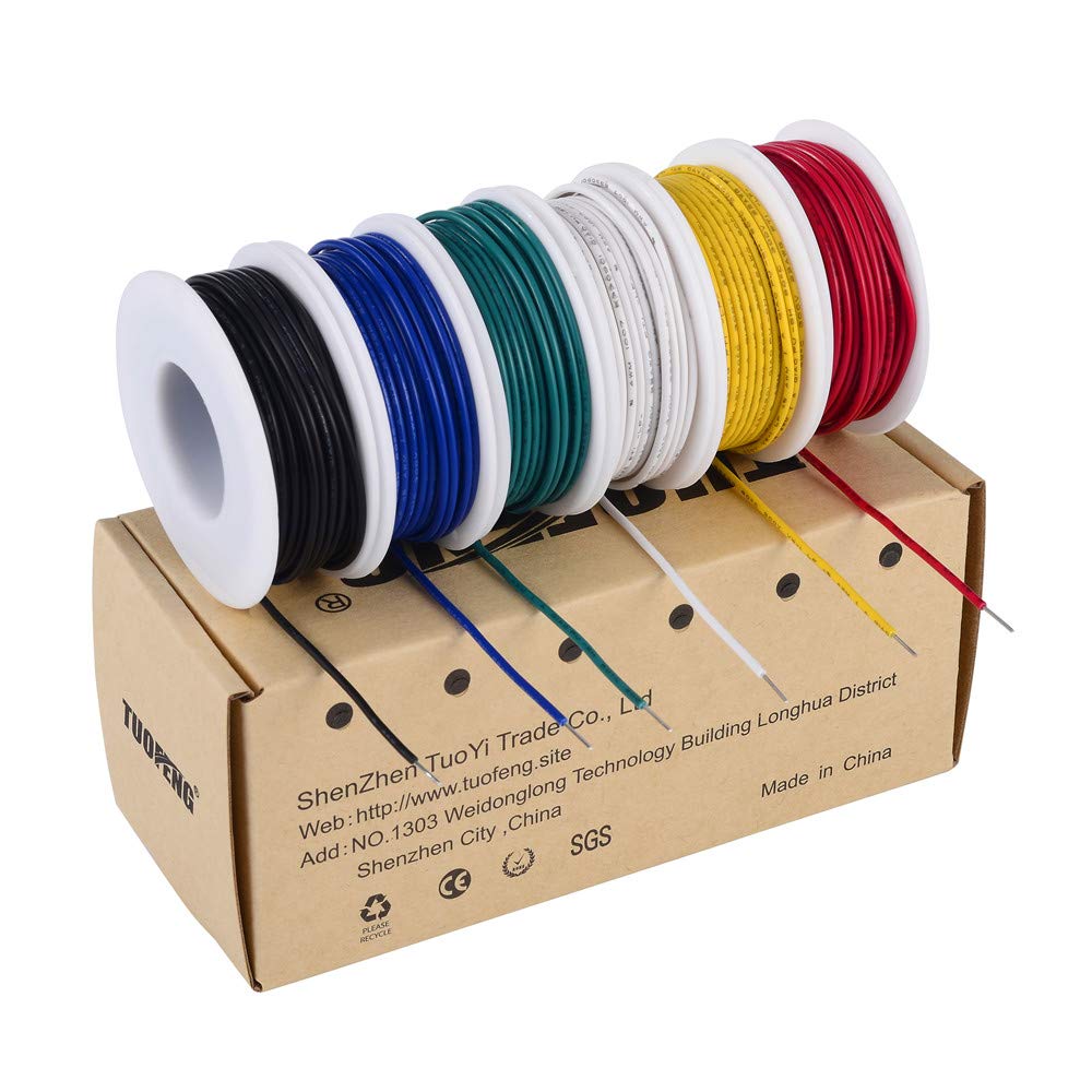 TUOFENG 20 AWG Solid Core Hookup Wire Kit, 26.3 ft Each