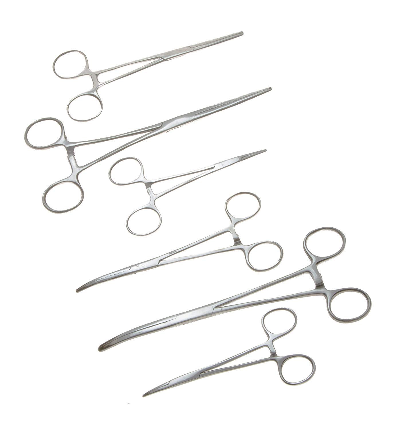 Apical 6-Piece Hemostat Forceps Set - Stainless Steel Straight & Curved Clamps, 6 Piece Multi-Purpose Locking Forceps for Fishing, Crafts, Medical, and Hobby Use (8", 6.25" and 5")