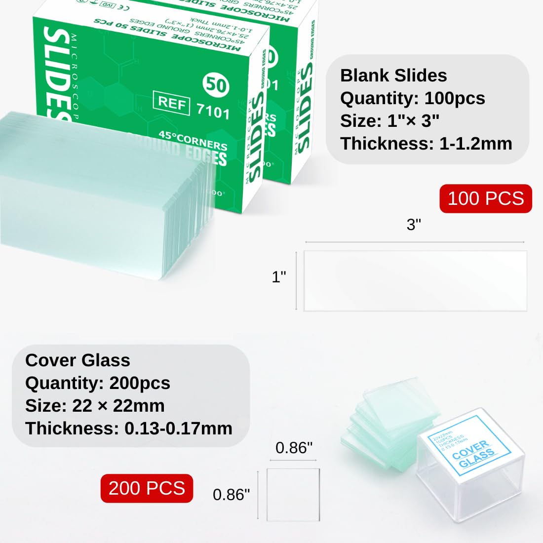 ZEEGOO Microscope Slides and Covers, 100 Glass Slides + 200 Coverslips