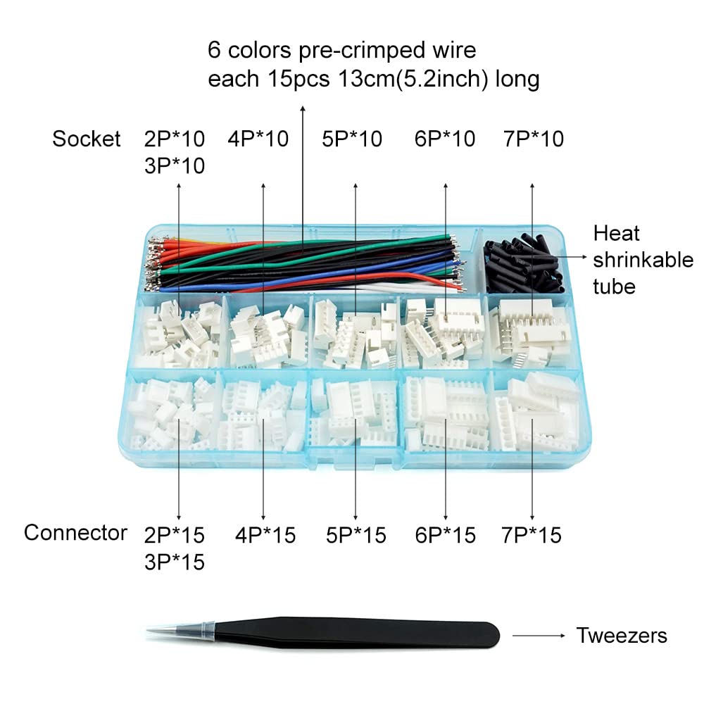 2.54mm XH Connector Socket Kit with pre-Crimped Cable Wire 2/3/4/5/6/7 Pin Housing JST Adapter Cable Male and Female Compatible with JST-XH Connector (Connector&Socket)