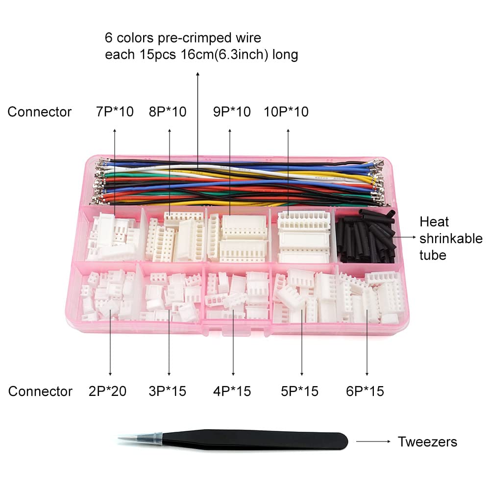 XH 2.54mm Connector Kit with pre-Crimped Cable Wire 2/3/4/5/6/7/8/9/10 Pin Housing JST Adapter Cable Compatible with JST-XH Connector
