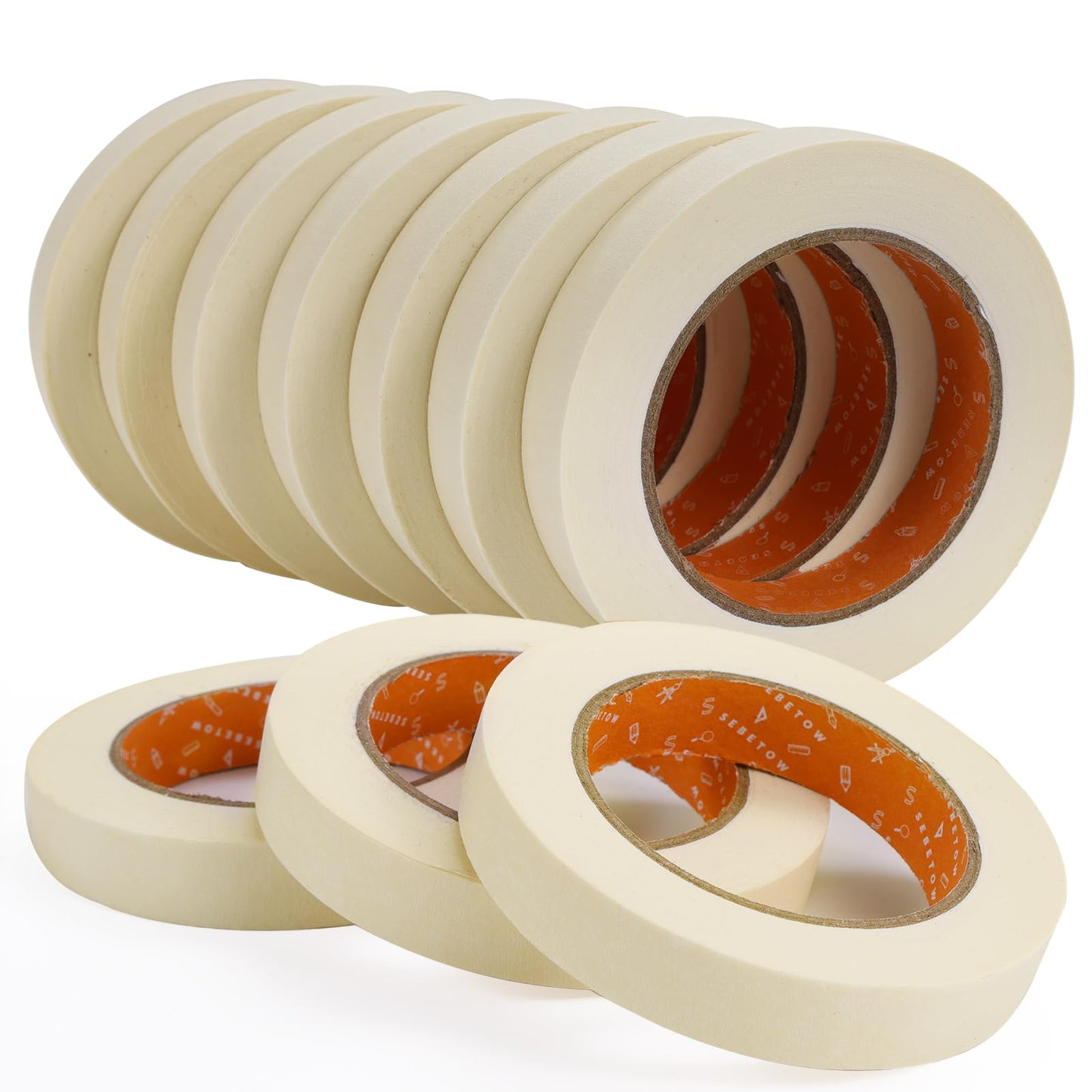 Masking Tape Bulk 10 Packs 0.75 Inch for General Purpose White Beige 55 Yds