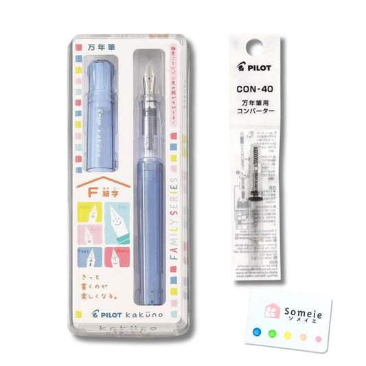 Someie Fountain Pen Set CON-40 Converter & Kakuno Fine Nib with Black Ink Cartridge & Sticky Notes – Refillable Ink System, Calligraphy