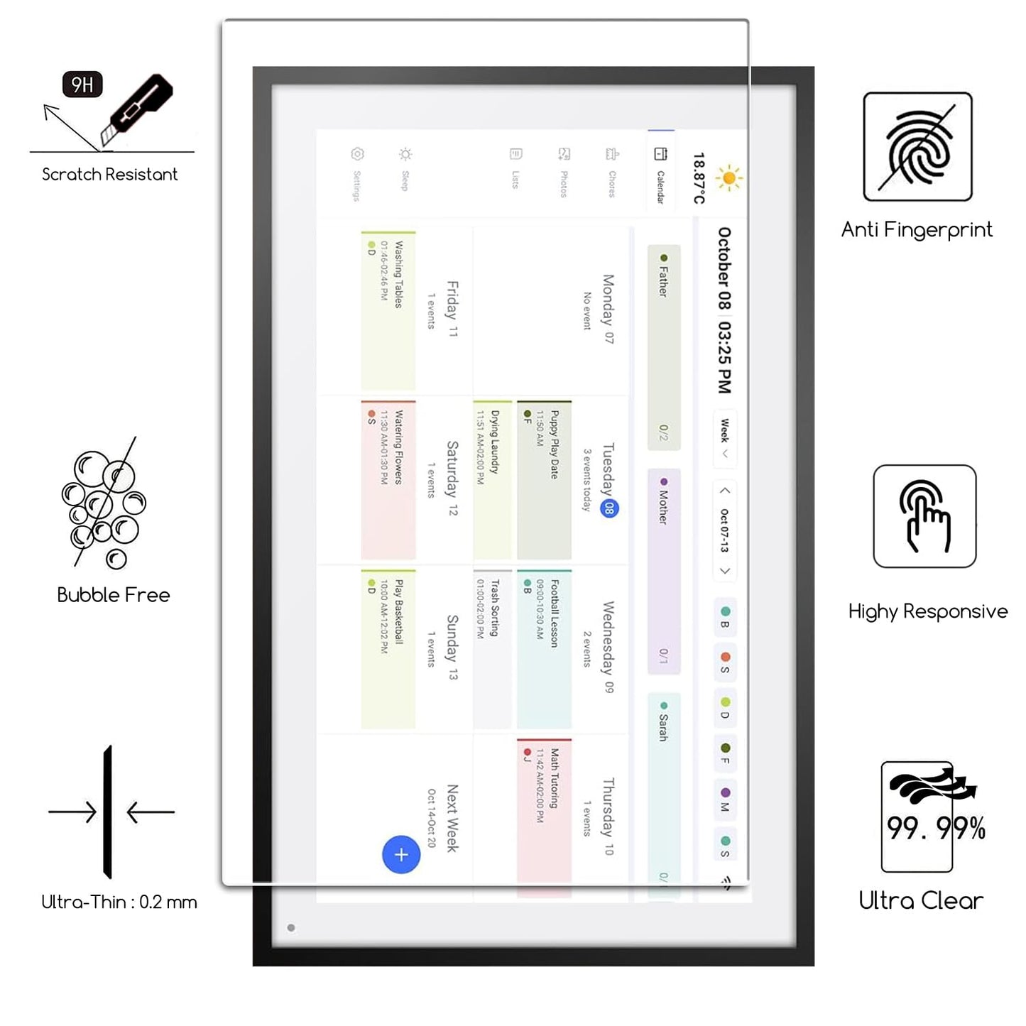 2-Pack Tempered Glass Screen Protector for Cozyla Digital Calendar+ 2: 15.6'', HD Clear,9H Hardness, Anti-Scratch