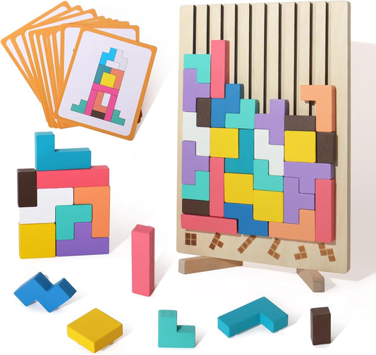 Wooden Colored 3D Russian Block Puzzle Jigsaw Stacking Montessori
