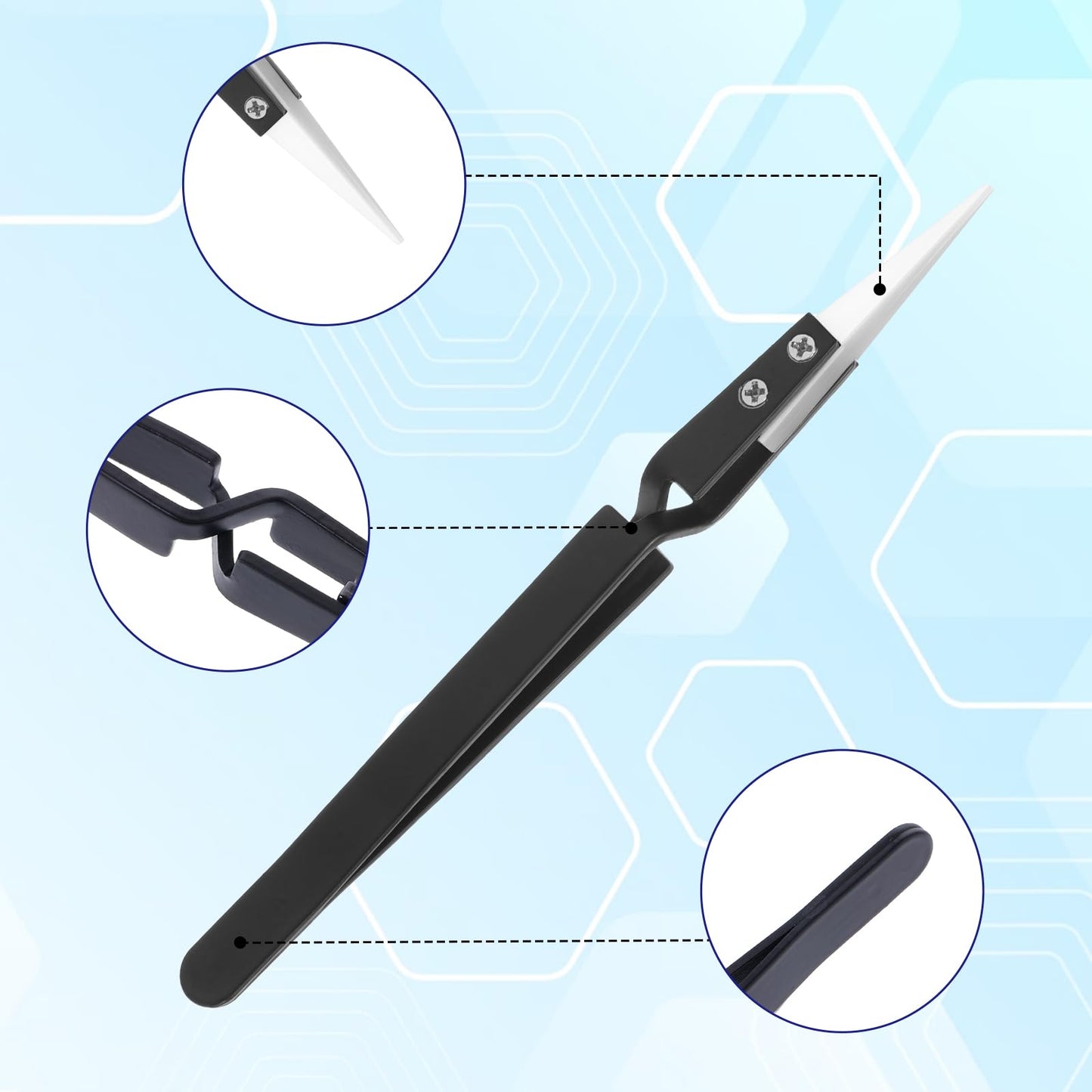 6 Pcs Precision Reverse Ceramic Tweezers Black Non-Conductive Solder Tweezer Anti-Magnetic Pointed & Curved Tips Heat-resistant Tweezer Set for Solder Pinching Coils