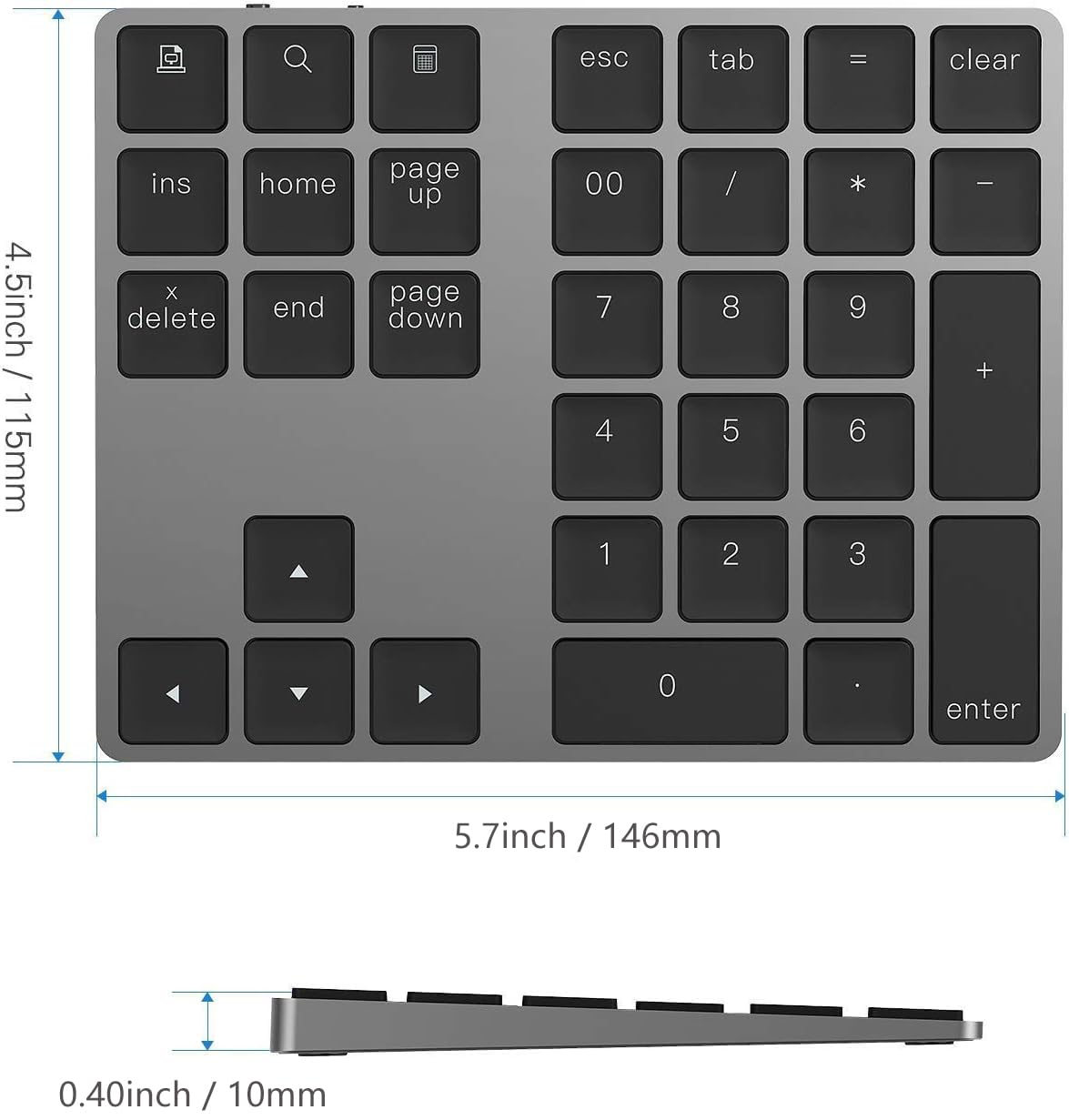 Bluetooth Number Pad, Aluminum Rechargeable Wireless Numeric Keypad