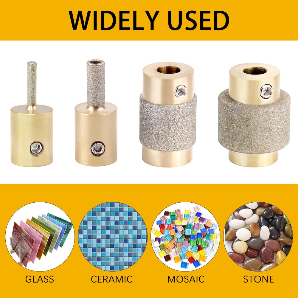 Combination Set 1 3/4 1/4 1/8 Inch Diamond Grinder Bit Head Tools Brass Core Stained Glass Grinder Bits & Diamond Grinder Bit Head Tools, Tools and Supplies for Stained Glass (4)