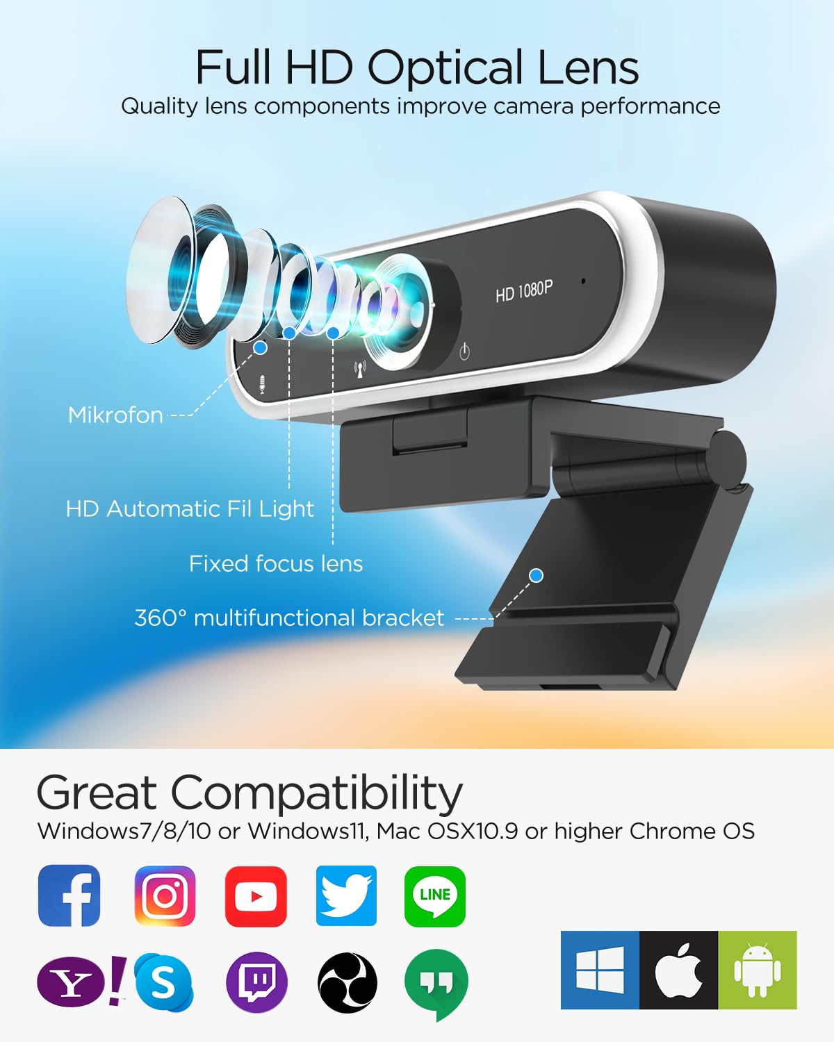 NIVEOLI Webcam 1080P