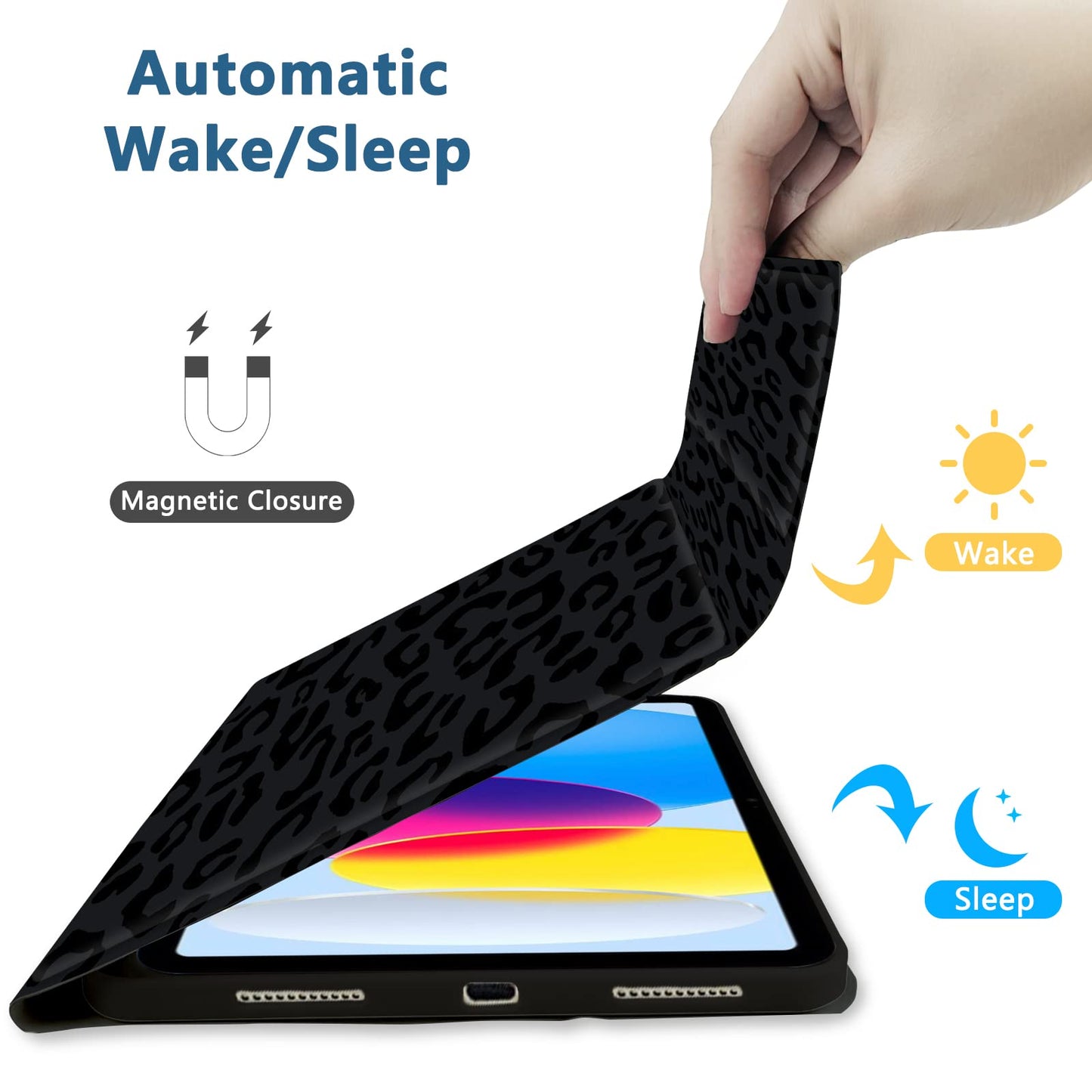 TopPerfekt Case Keyboard for iPad Gen 11th (A16) 11-inch 2025 / 10th 10.9-inch 2022，Detachable, Rechargeable, Magnetically Absorbent,Pencil Holder for 10.9 inch Case with Keyboard- Black Leopard