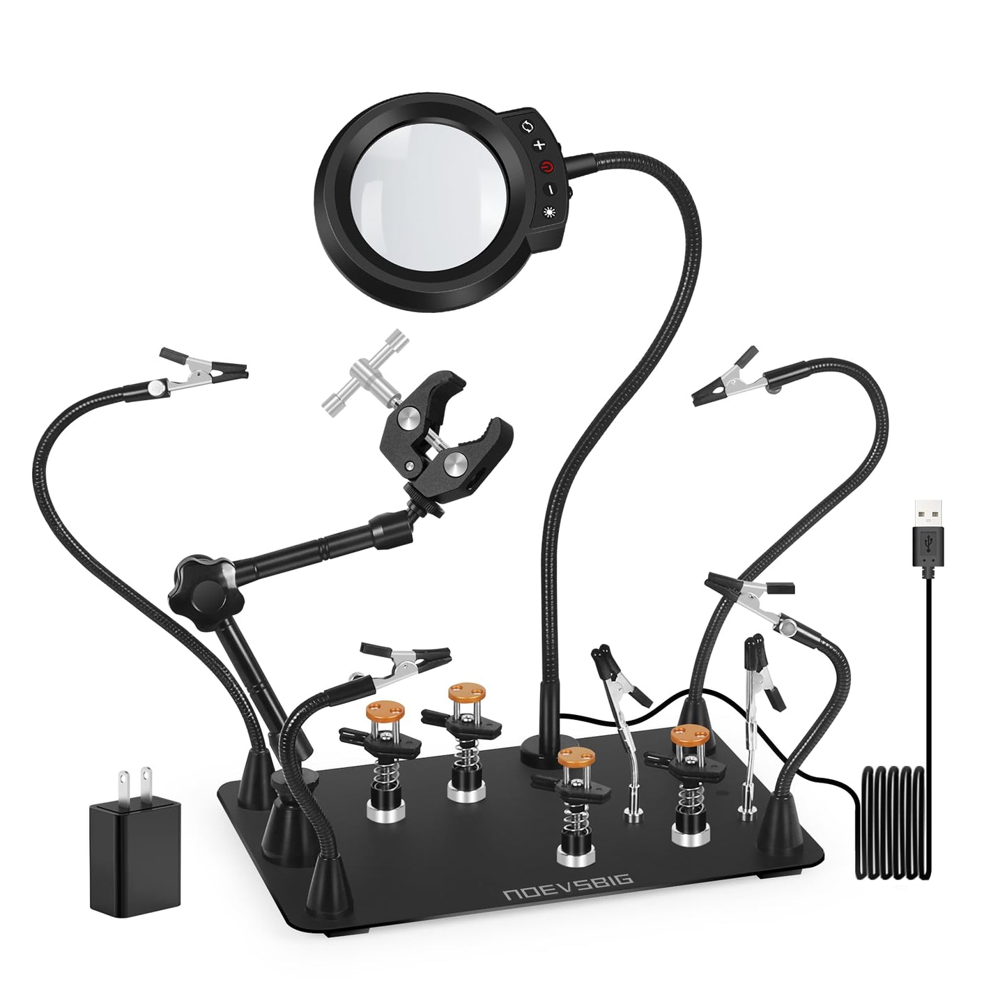 NOEVSBIG Helping Hands Soldering Station with 5X Magnifying Lamp, 360° Super Clamp