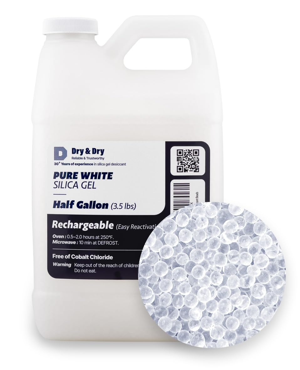 Dry & Dry [3.5 LBS] Pure & Safe White Silica Gel Beads(Industry Standard 3-5 mm) - Rechargeable Silica Beads, Silica Gel, Moisture Absorbers for 3D Printer Filament