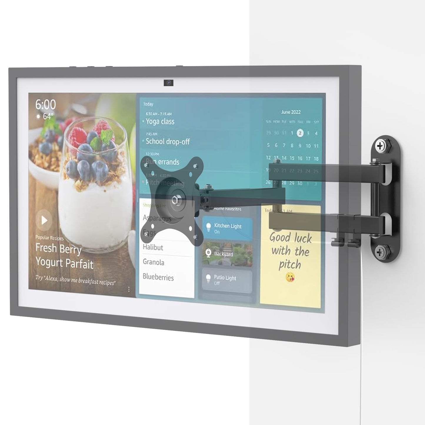 Wall Mount for Echo Show 15 (1st, 2nd Gen), and Monitors 13"-27", with 15 Inch Extension Arm, Full Motion Adjustable - Easy to Rotate, Swivel, Tilt and Fold, Echo Show 15 Wall Mounting Bracket