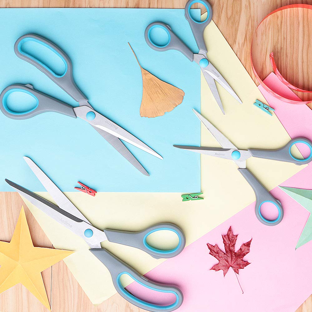 Asdirne Scissors Set of 4, 9.6''/8.5''/6.4"/5.4", Blue & Gray