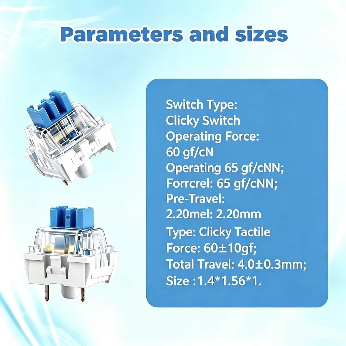50 PCS 3 PIN Dustproof Blue Clicky Mechanical Keyboard Switches with Puller & Clear Storage Box, Accurate Typing Replacement for LED/Gaming Keyboards & 3D Prints