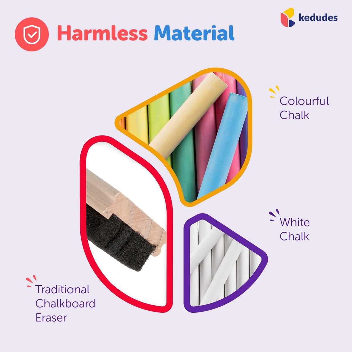 kedudes Dustless Chalk with Eraser, 24pk - 12 Colored Chalkboard Chalks and 12 White Chalk