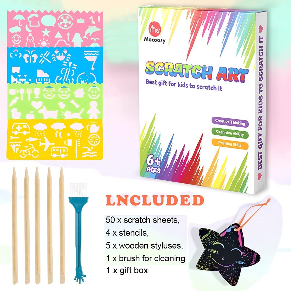 Mocoosy 60 PCS Rainbow Scratch Art Paper