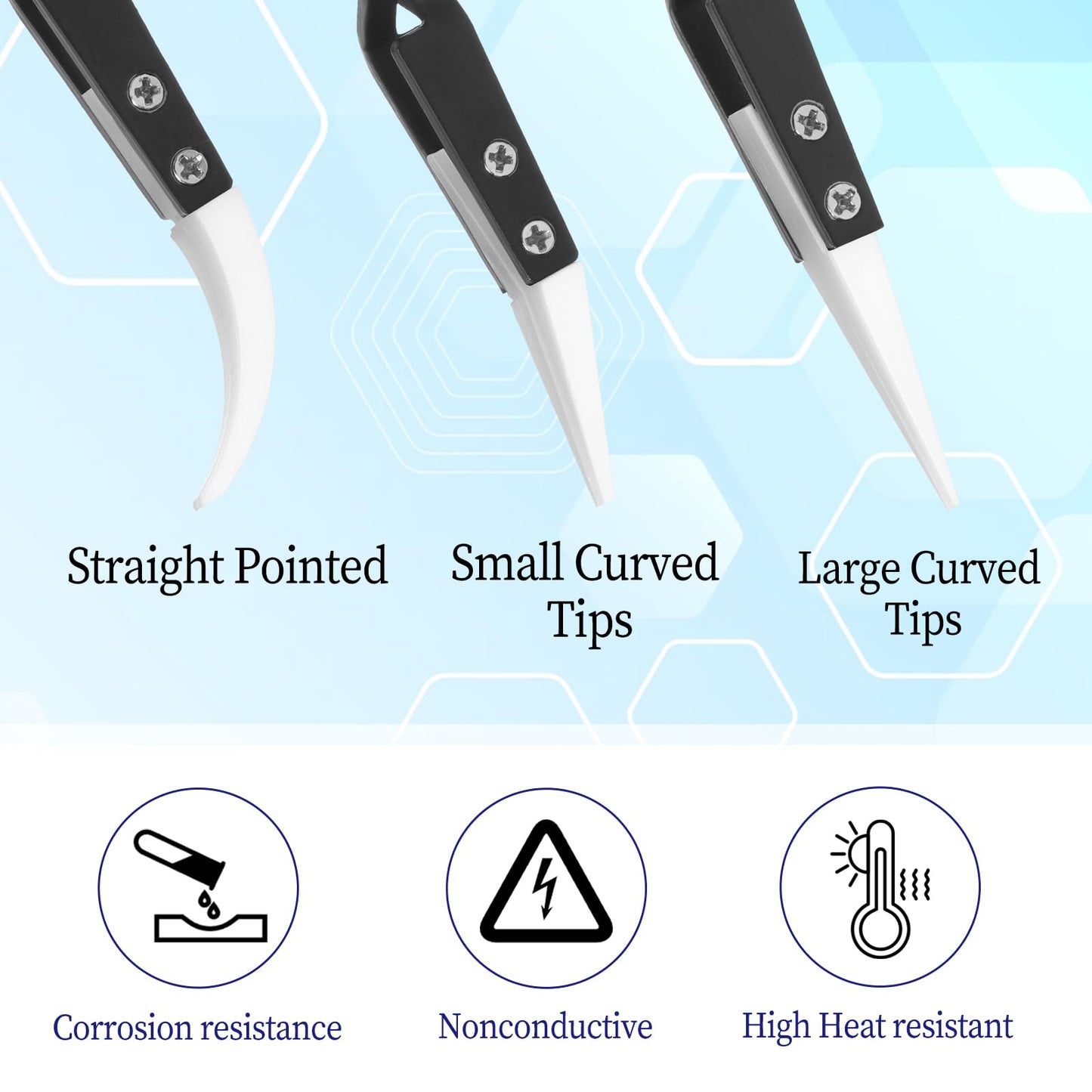 6 Pcs Precision Reverse Ceramic Tweezers Black Non-Conductive Solder Tweezer Anti-Magnetic Pointed & Curved Tips Heat-resistant Tweezer Set for Solder Pinching Coils