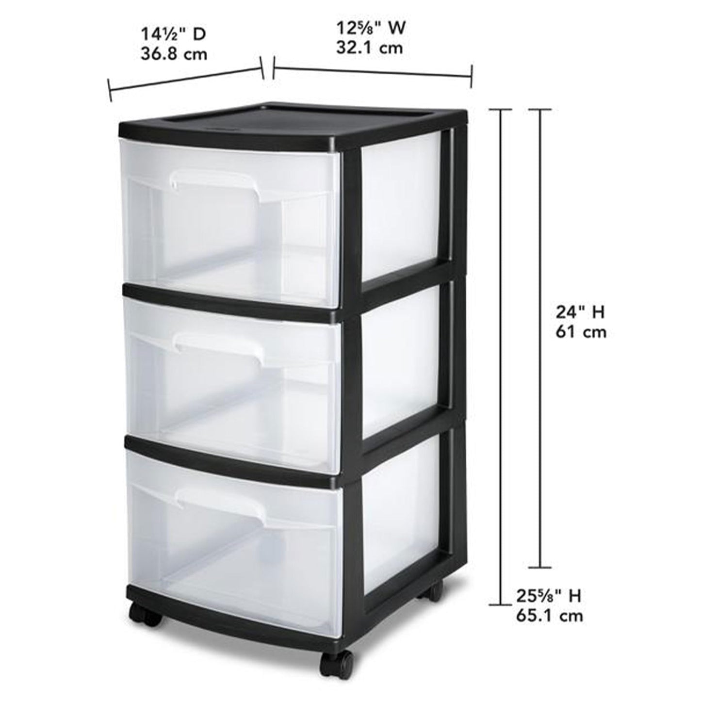 2 Pack Plastic Storage Organizer, 3 Drawer Rolling Bin Cart