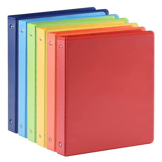 1-inch 3 Ring Binder with 2 Interior Pockets, (6-Color Assorted)