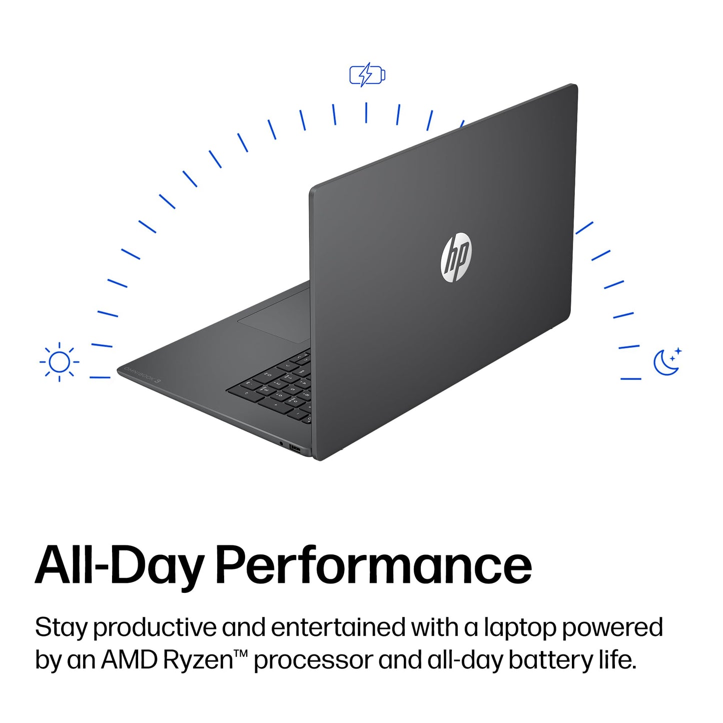 HP OmniBook 3 17.3 inch Laptop PC, FHD Display, AMD Ryzen 3 30, 8 GB RAM, 512 GB SSD, AMD Radeon 610M Graphics, Windows 11 Home, Mica Silver, 17-dp0199nr