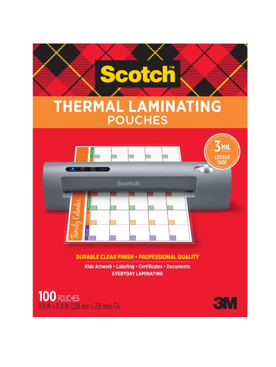 Scotch Thermal Laminating Pouches, 8.9 x 11.4 Inches, Letter Size Sheets