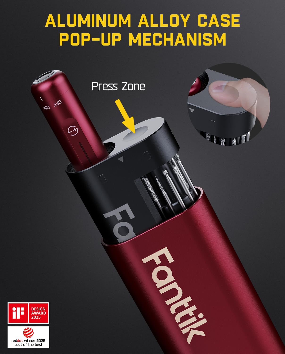 Fanttik Mini Cordless Rotary Tool Kit, Engraving Pen, 3D Printer Sanding, Polishing, Drilling, Carving, DIY Crafts - Red