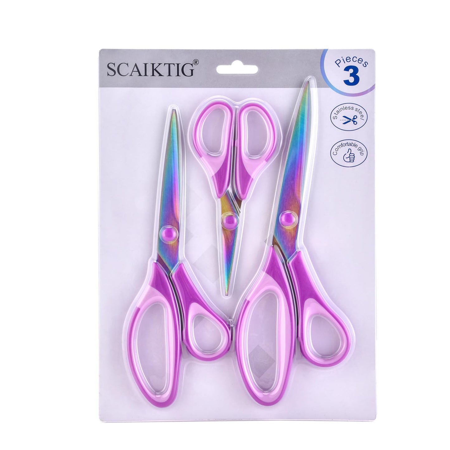 Craft Scissors Set of 3 Pack, Comfort Grip Handle, Purple