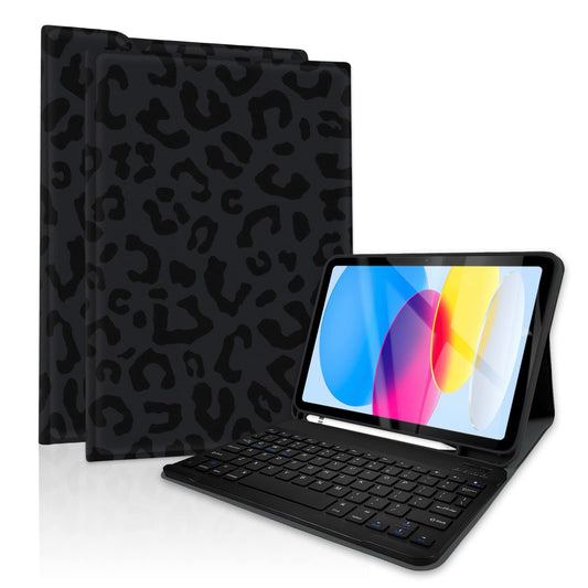 TopPerfekt Case Keyboard for iPad Gen 11th (A16) 11-inch 2025 / 10th 10.9-inch 2022，Detachable, Rechargeable, Magnetically Absorbent,Pencil Holder for 10.9 inch Case with Keyboard- Black Leopard