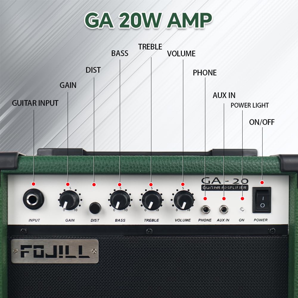 20W Watt Electric Guitar Amplifier, Small Portable Travel Mini Amp with 3.5 Headphone Jack Aux- green