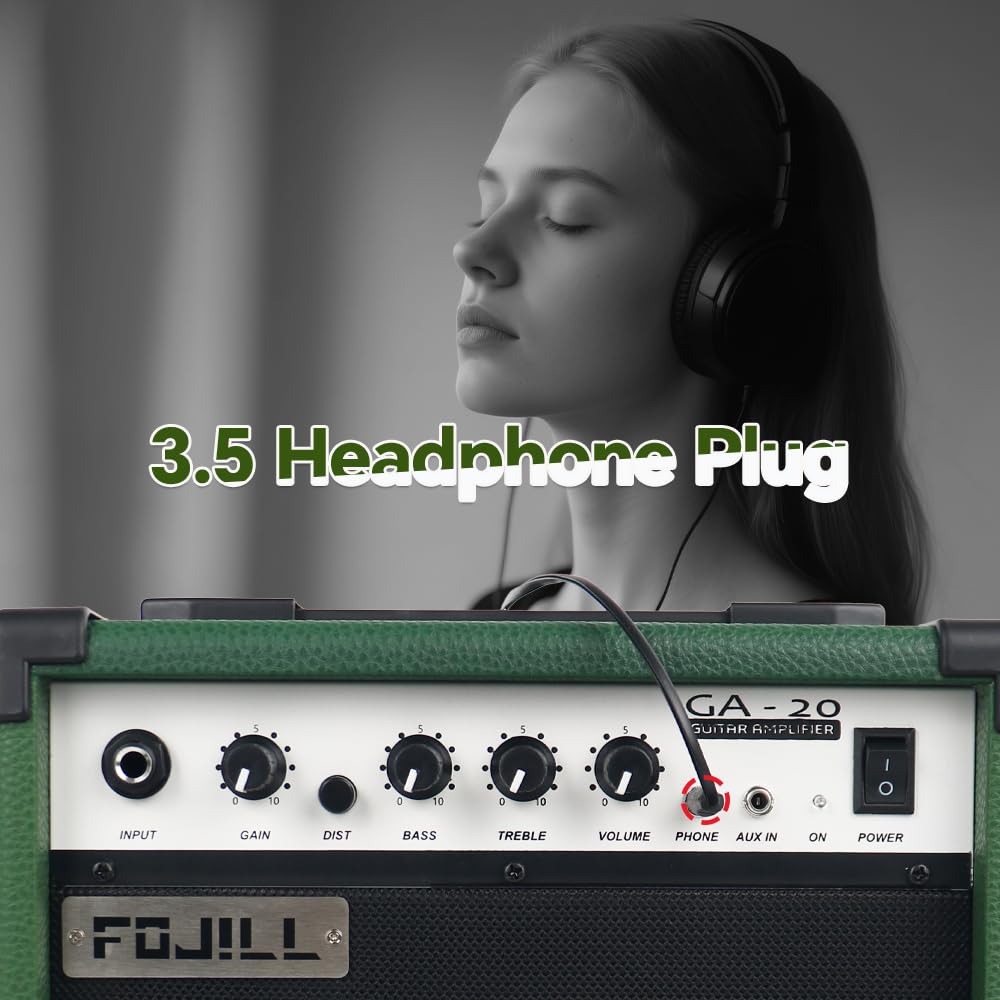 20W Watt Electric Guitar Amplifier, Small Portable Travel Mini Amp with 3.5 Headphone Jack Aux- green