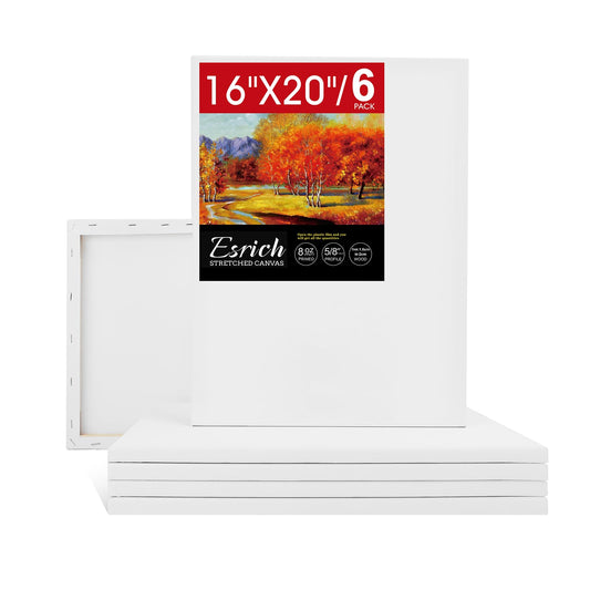 ESRICH Stretched Canvas for Painting 16x20 Inch, 6Pack Large Canvas for Painting