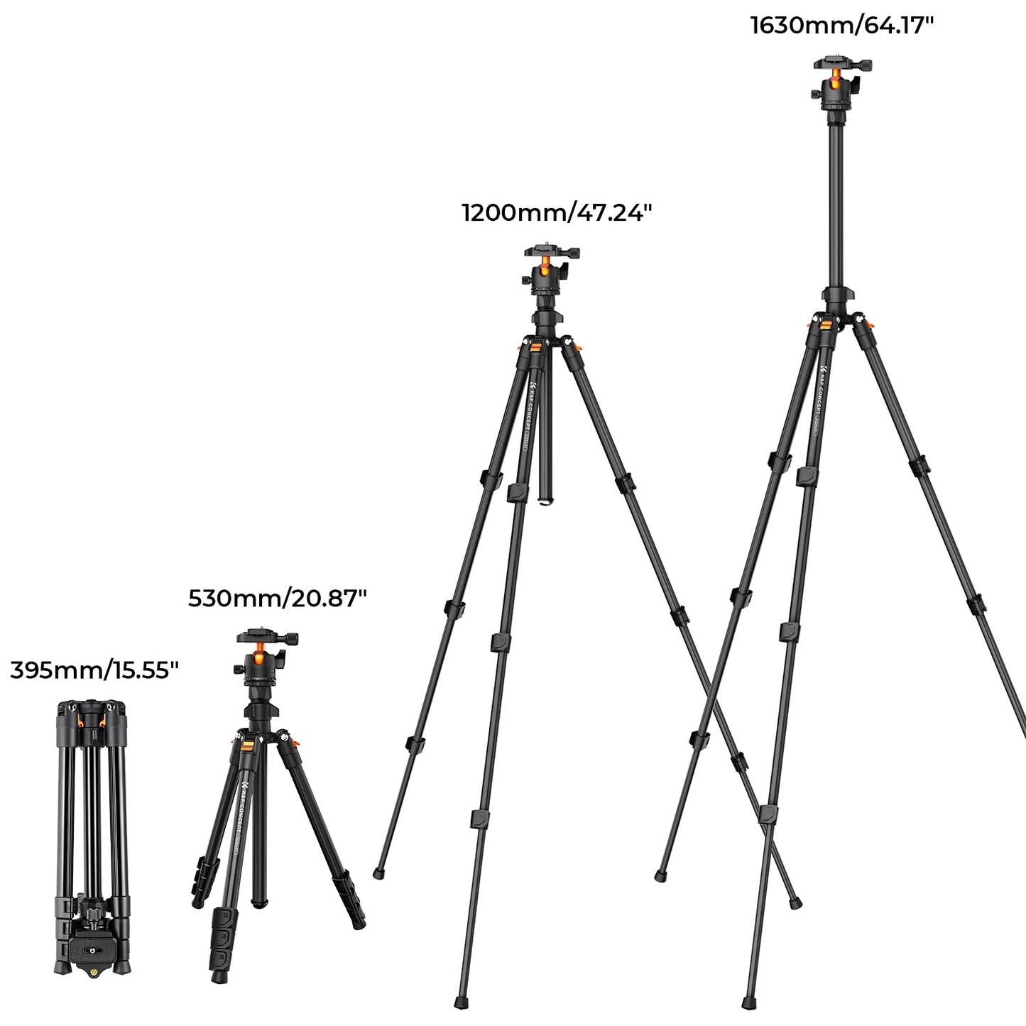 K&F CONCEPT 64 inch/163 cm Camera Tripod,Lightweight Travel Outdoor DSLR Tripods with 360 Degree Ball Head Load Capacity 17.6 lbs/8 kg,Cellphone Clip for Smartphone Live Streaming Vlog O234A1+BH-36