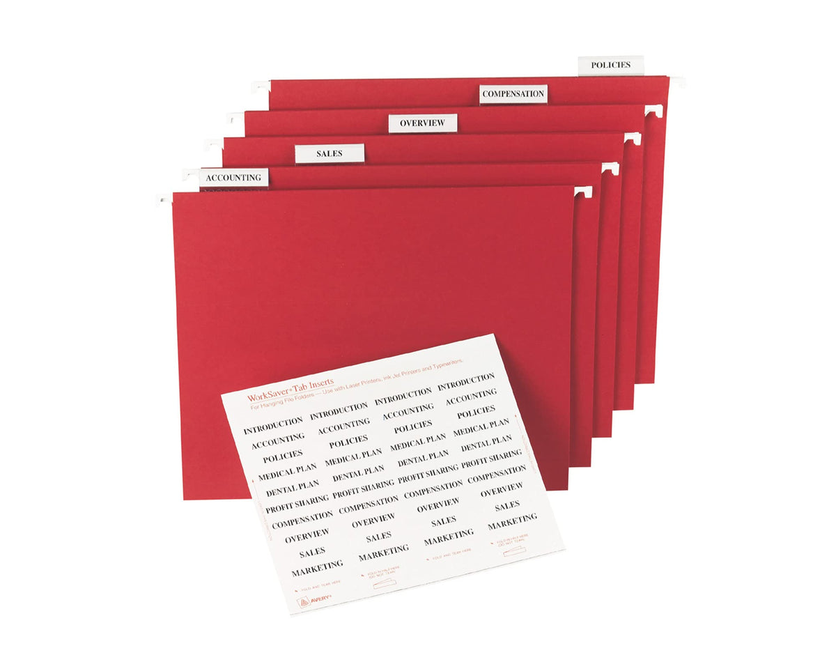 Avery Printable Tab Inserts for Hanging File Folders, 1/2" x 2", 1/5 Cut, White, 100 Index Tab Inserts (11136)