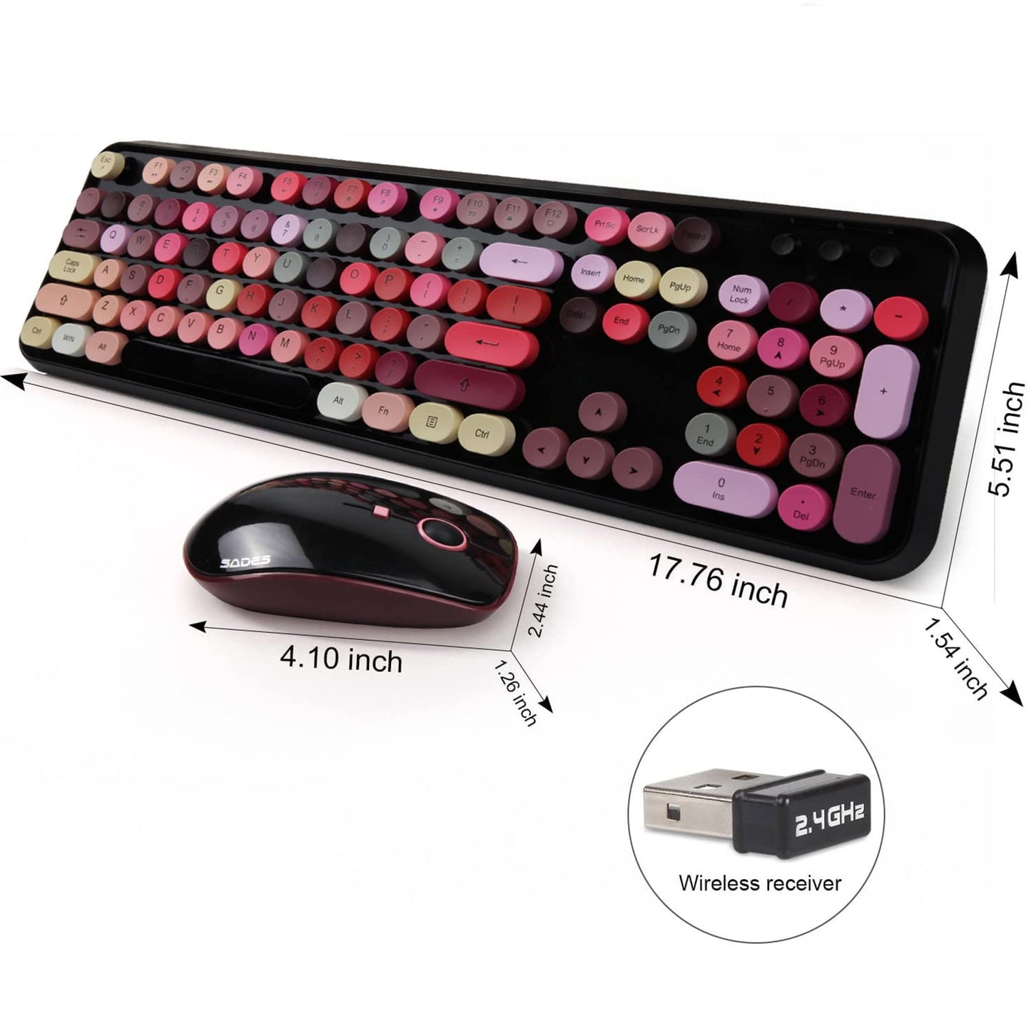 Keyboard and Mouse Sets, Wireless, Reliable 2.4 GHz Connectivity  (Black Colorful)