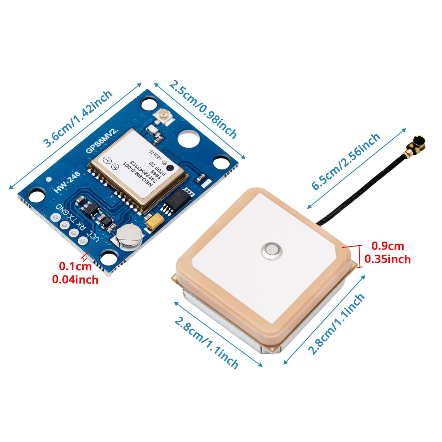 hiBCTR 2-Pack GY-NEO6MV2 NEO-6M GPS Module, Ceramic Antenna