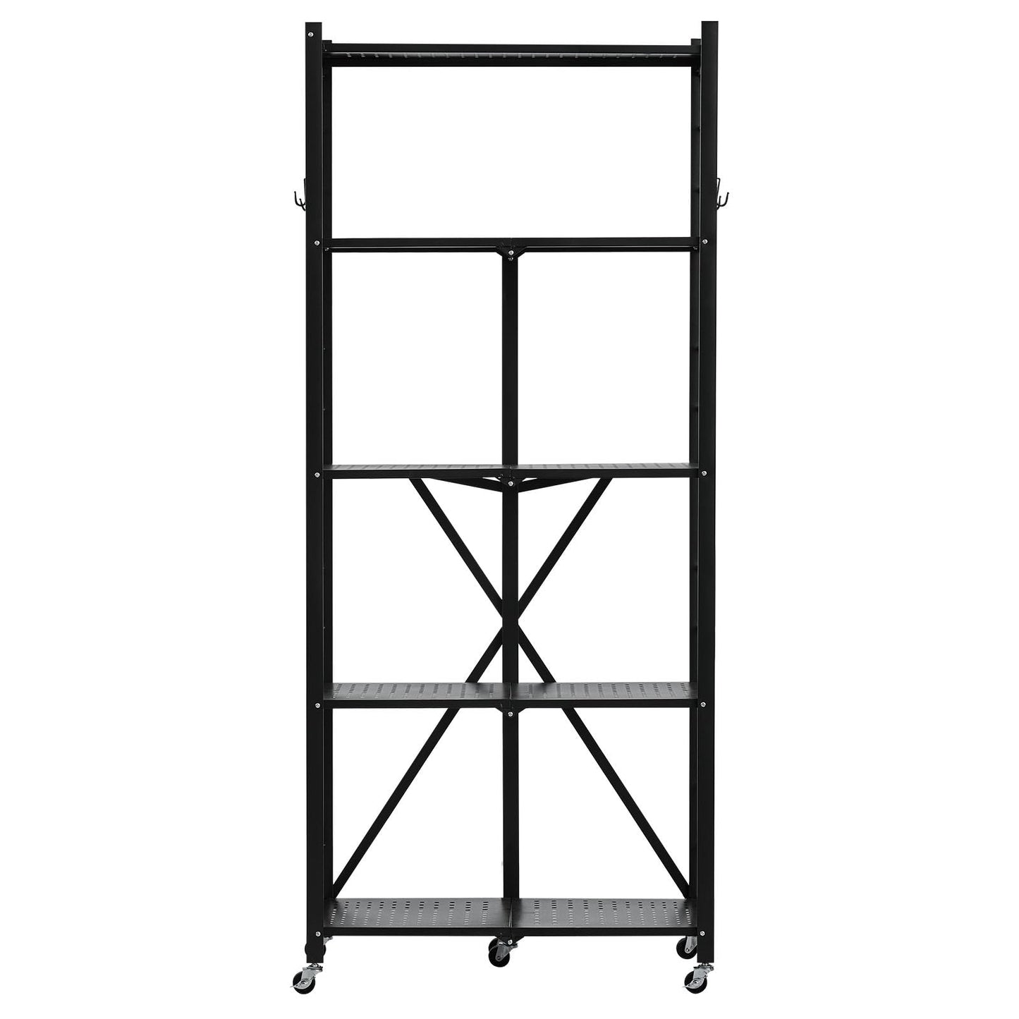 5-Tier Foldable Storage Shelf, 28W x 13D x 66H Inch Folding Metal Rack Shelving Unit