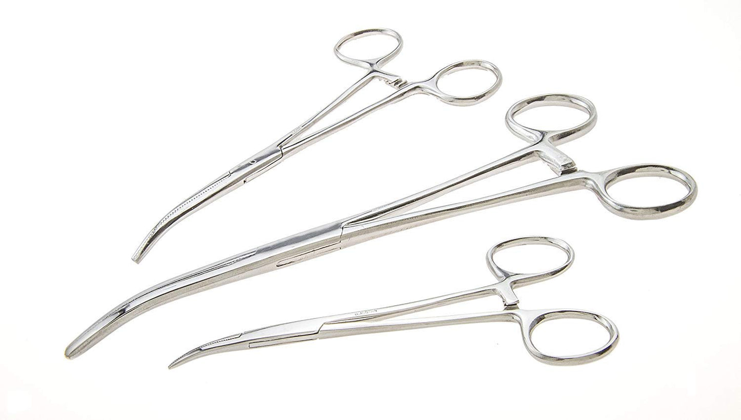 Apical 6-Piece Hemostat Forceps Set - Stainless Steel Straight & Curved Clamps, 6 Piece Multi-Purpose Locking Forceps for Fishing, Crafts, Medical, and Hobby Use (8", 6.25" and 5")