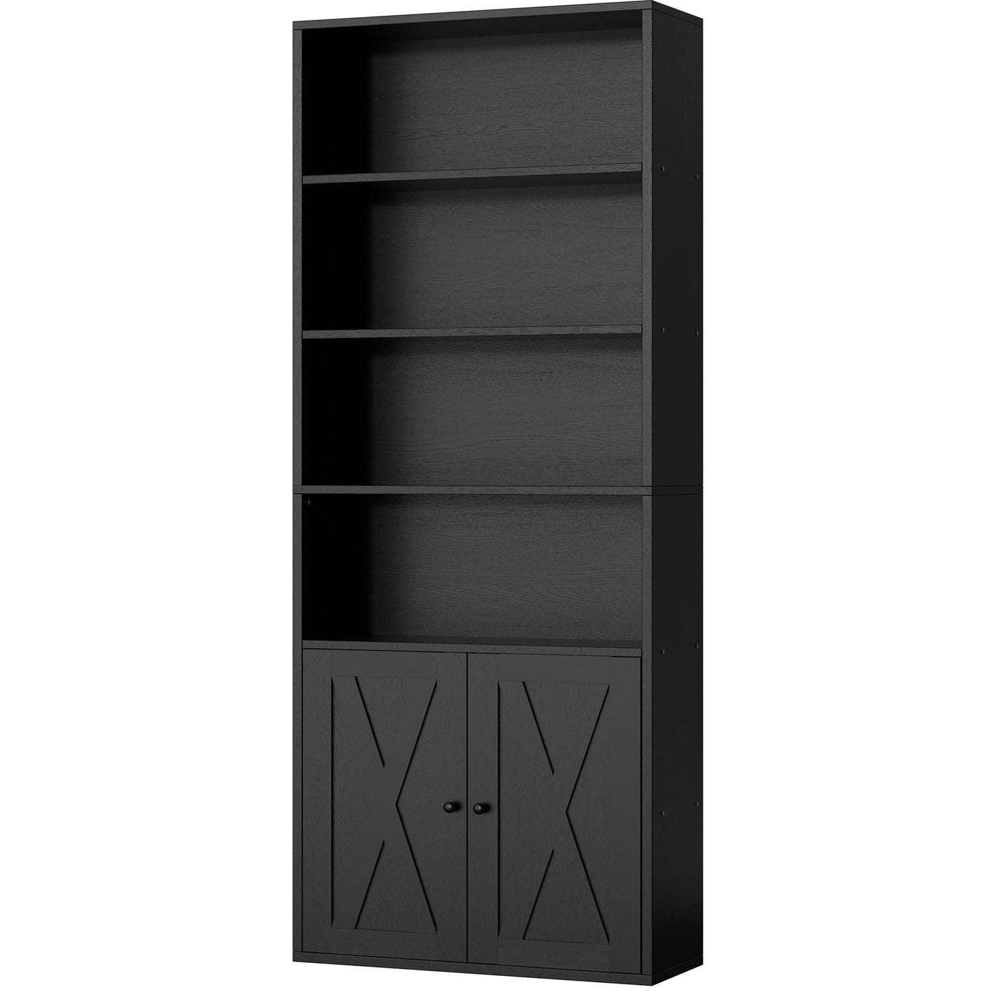 Bookshelf, Industrial Bookshelves and Bookcases with Doors Floor Standing 6 Shelf Display Storage Shelves 70.9 inches Tall Bookcase for Home Office, Living Room (Black)