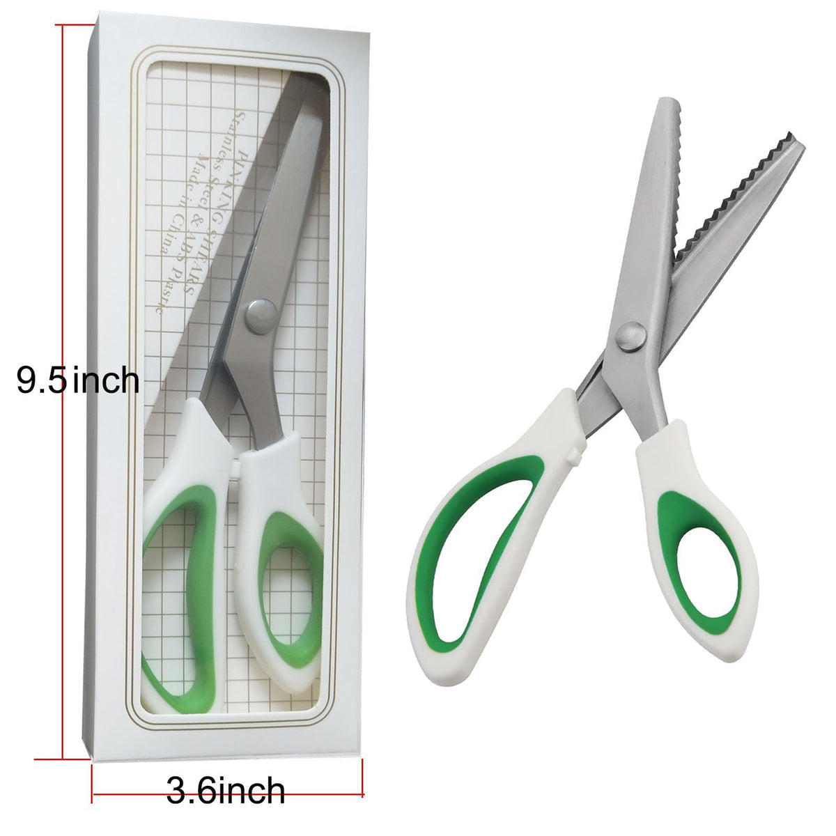 JISTL Green Pinking Shears Comfort Grips