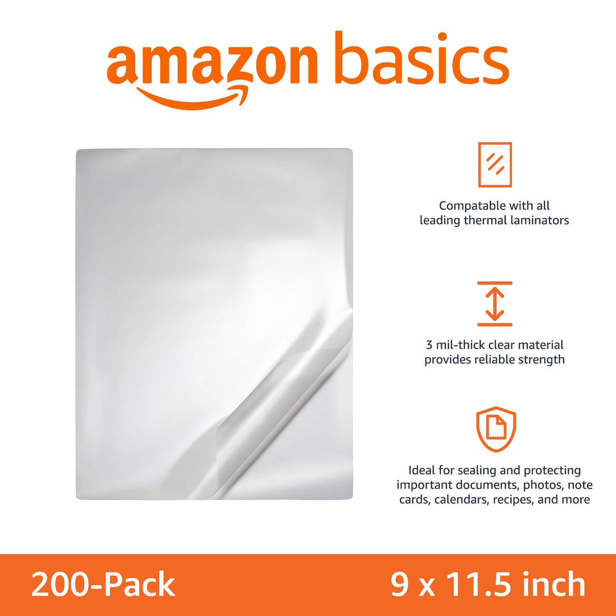 Clear Thermal Laminating Sheets, 9 x 11.5-Inch, 2.8 mil, 200-Pack