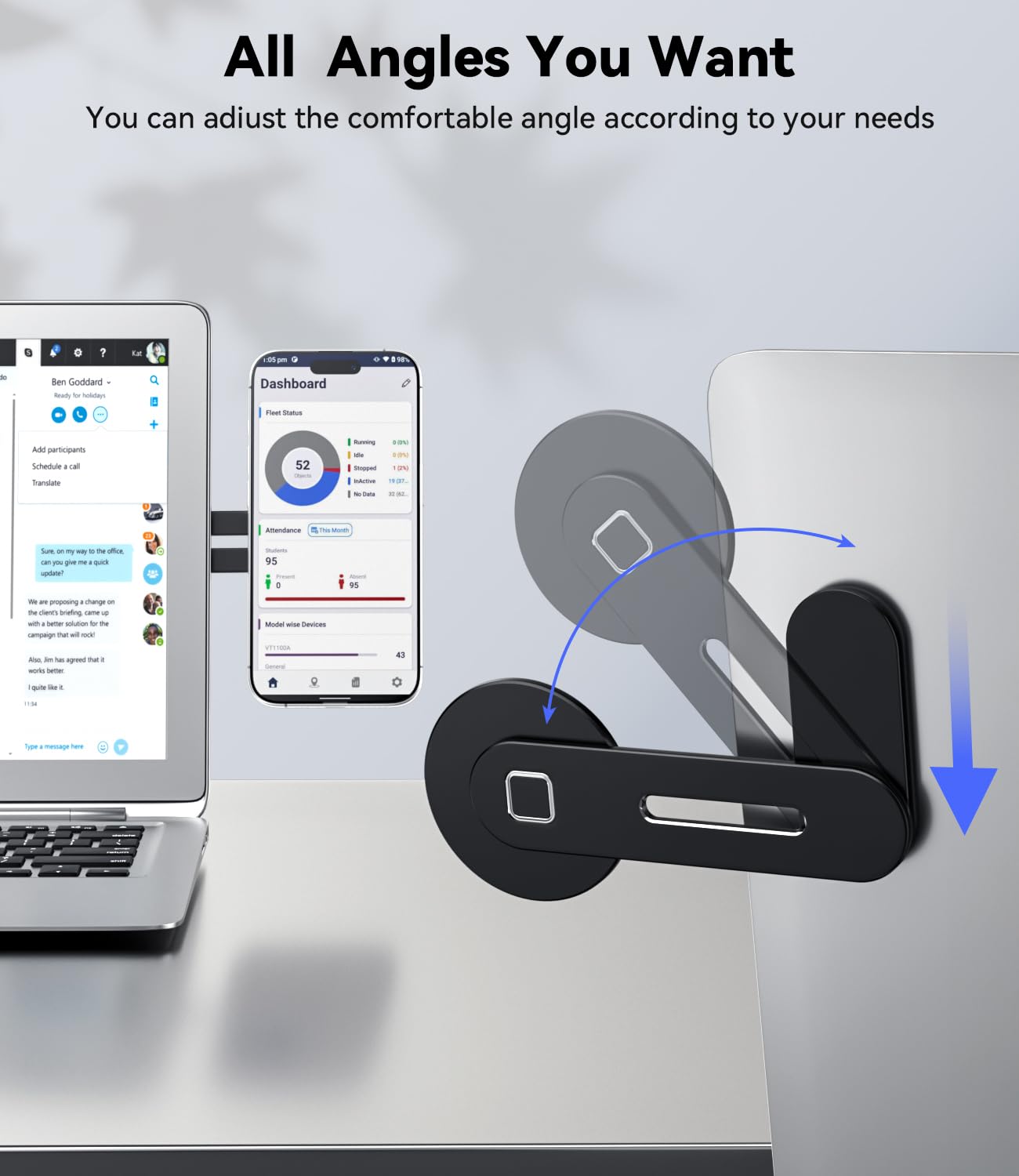 Adjustable Laptop Stand, Magnetic Phone Holder