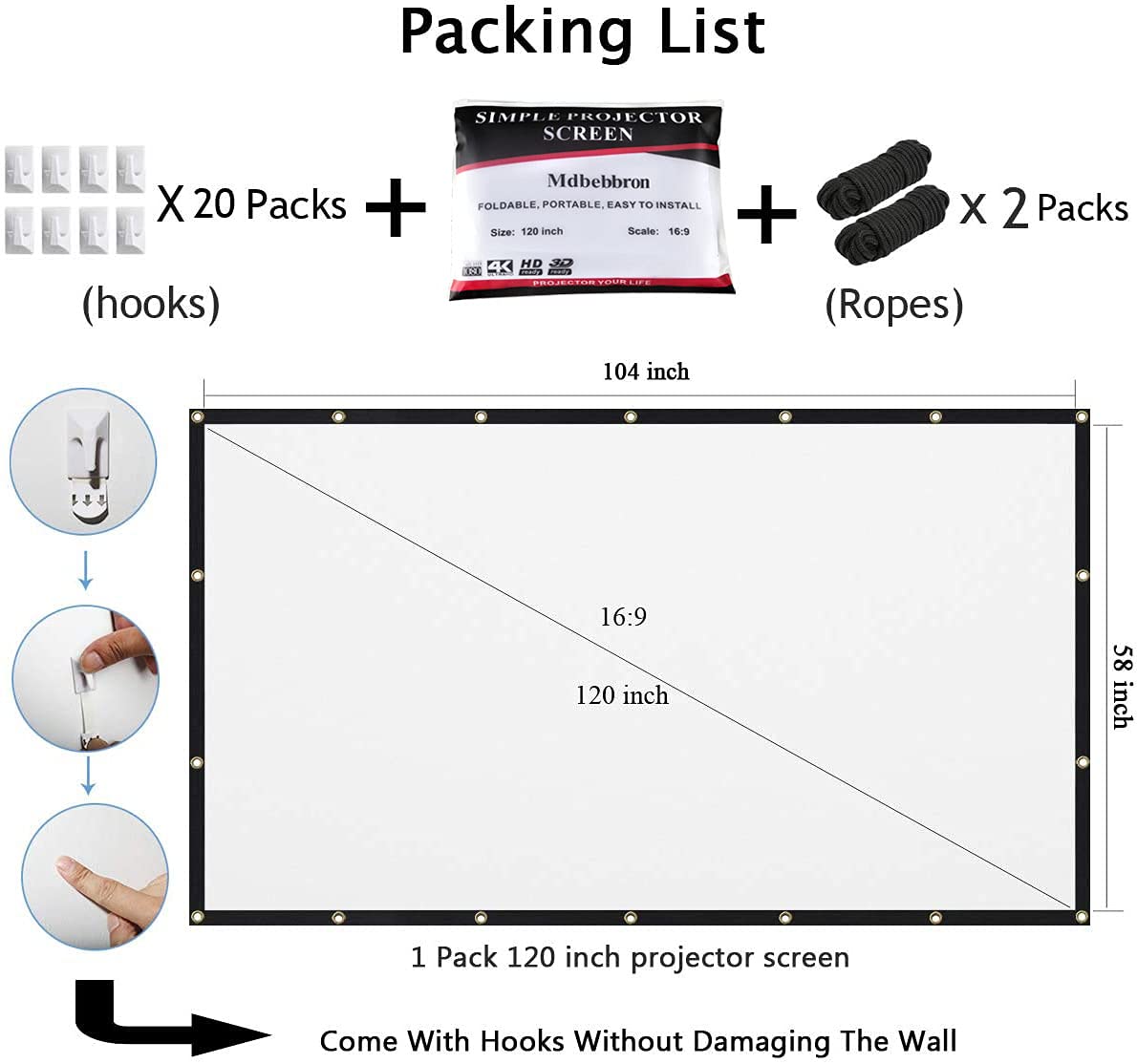 Mdbebbron 120 inch Projector Screen