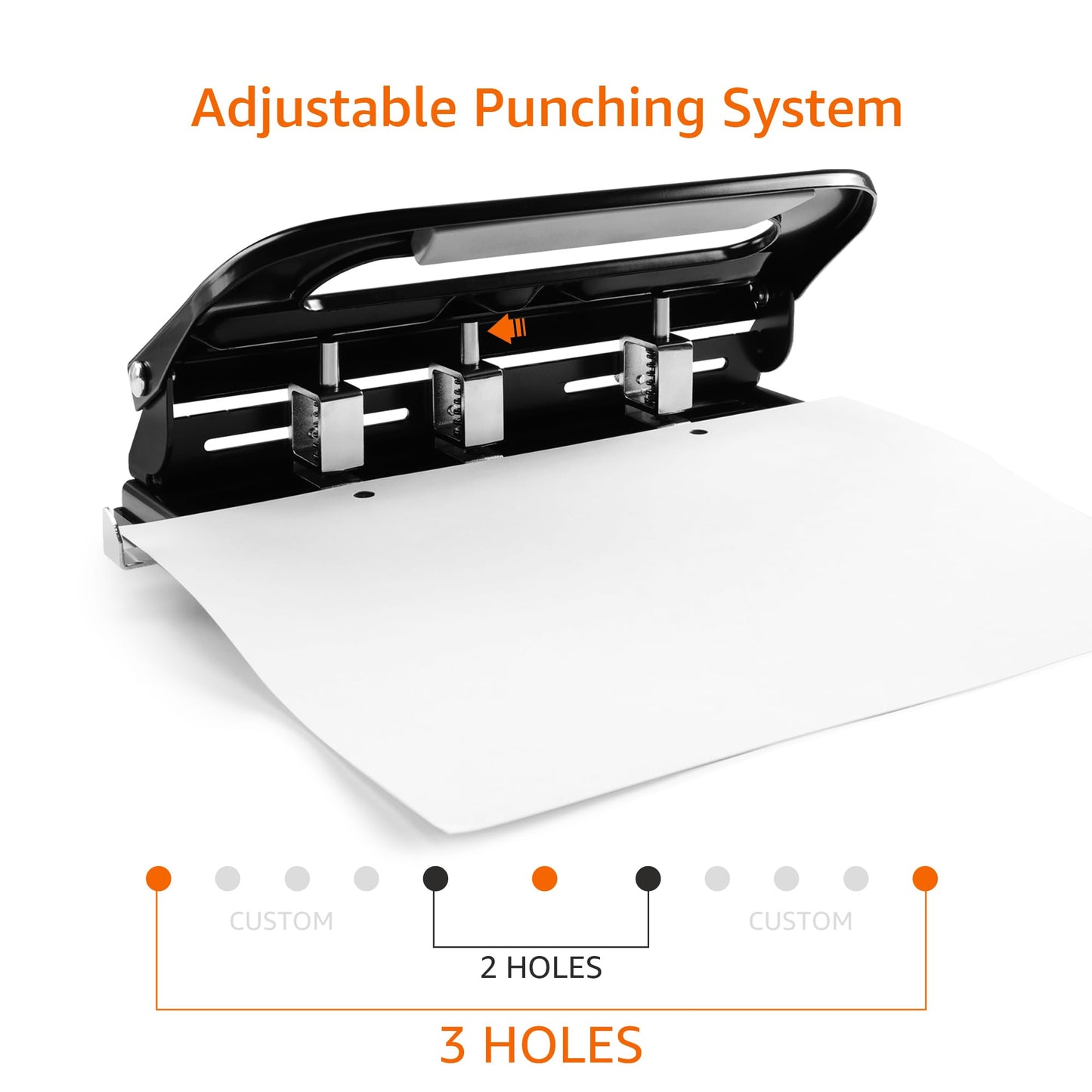 Semi-Adjustable 3-Hole Punch, 30 Sheet Capacity, Black