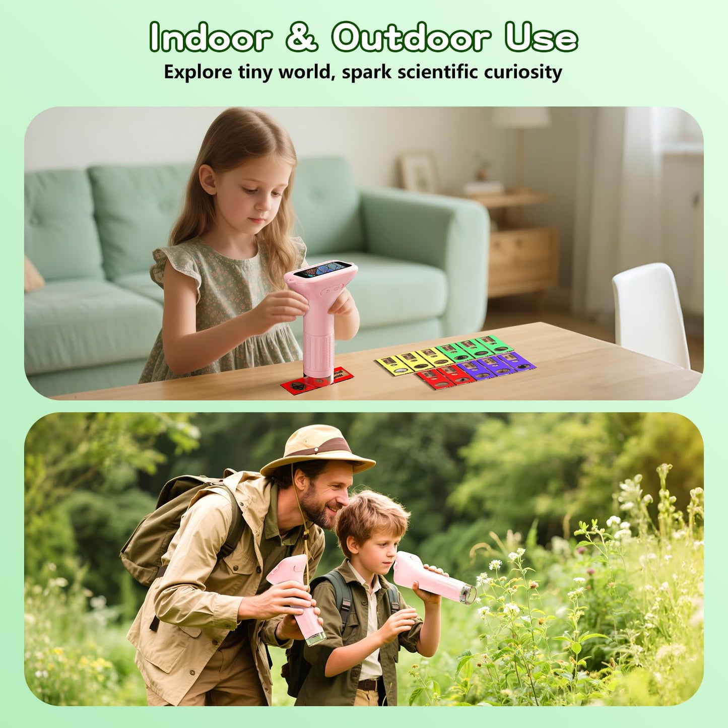 Odatay Microscope for Kids with 12 Slides, 100X-1000X 1080P Digital Handheld Kids Microscope, Mini Portable Pocket Miniscope Science Toys Gifts for 3+ 4 5 6 7 8 9 10 11 12 Year Old Boys Girls, Pink