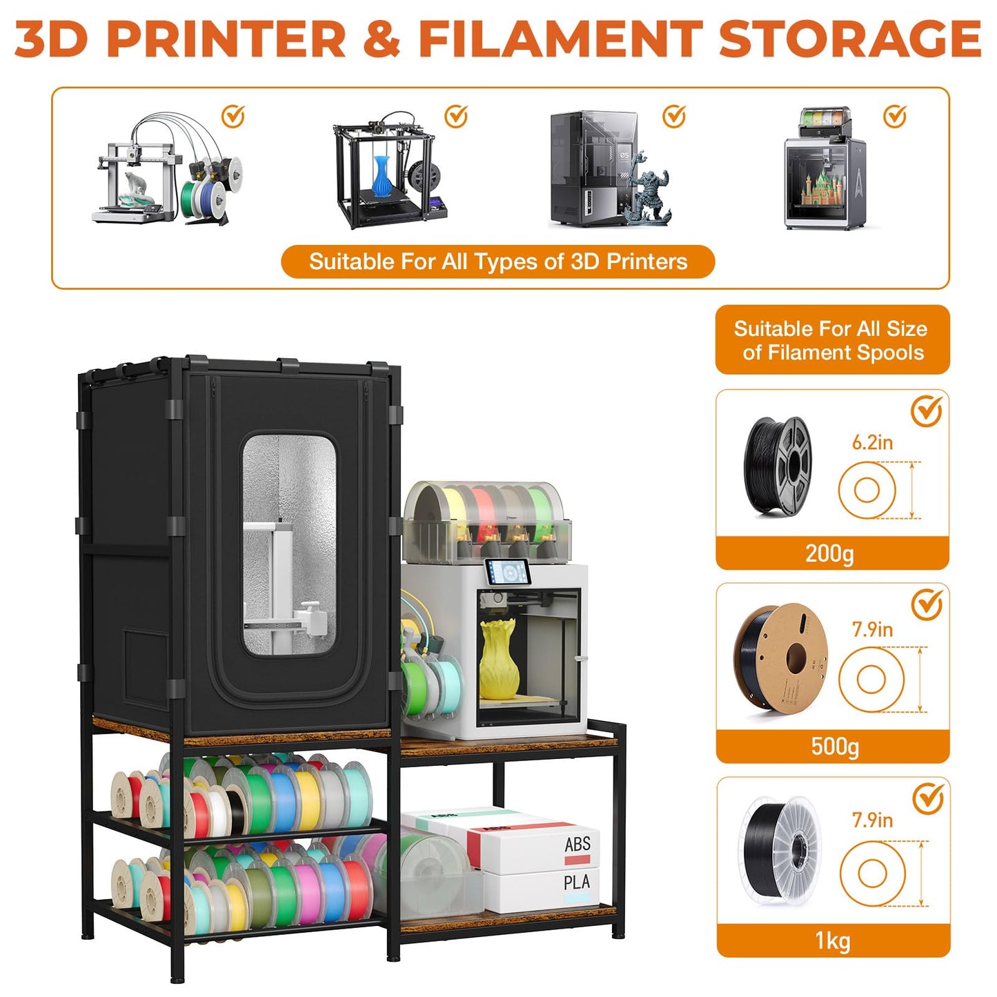 3D Printer Table with Filament Storage Rack