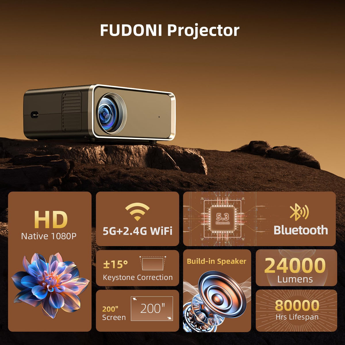 FUDONI WiFi Bluetooth Projector