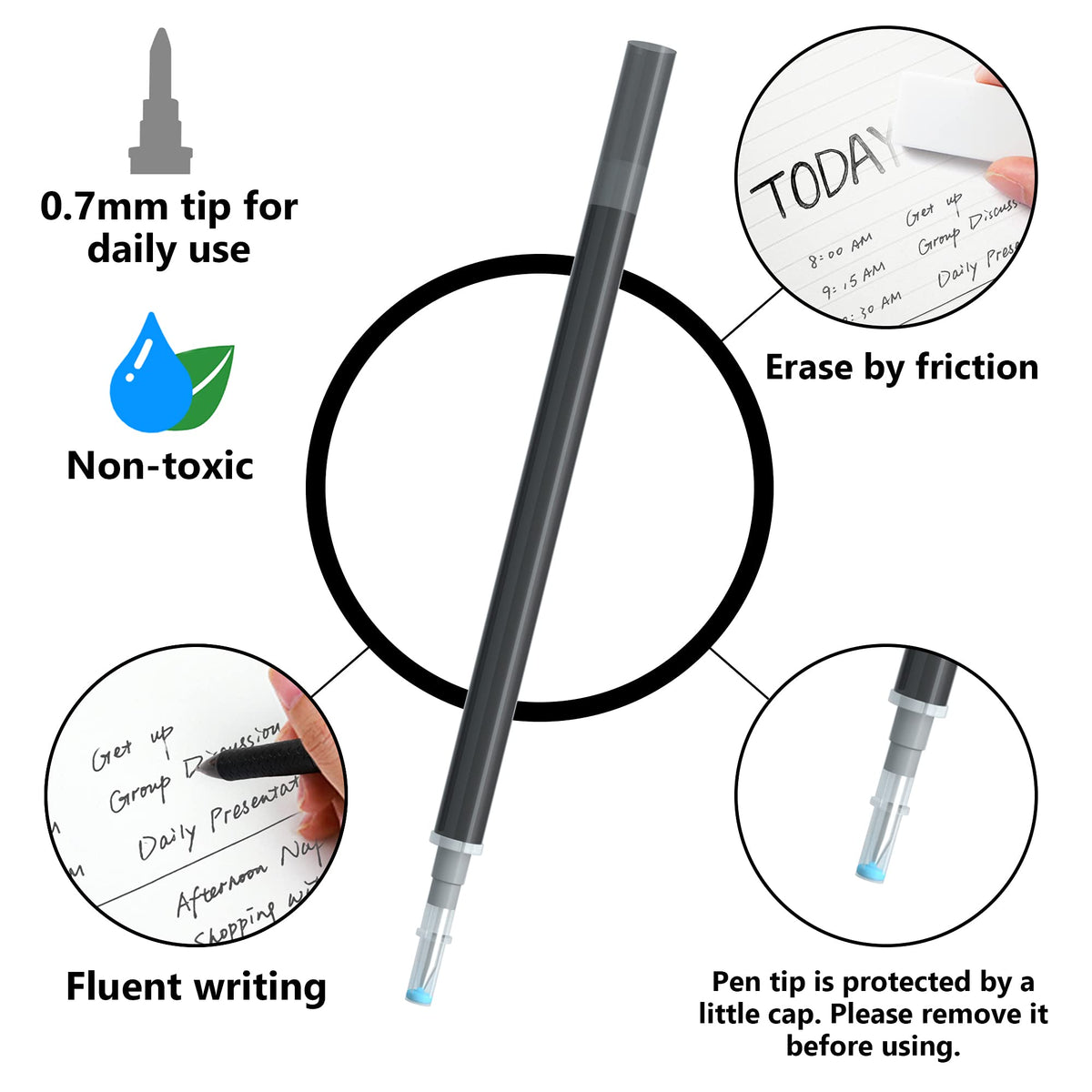 Vanstek 12 Black Erasable Gel Pen Refills