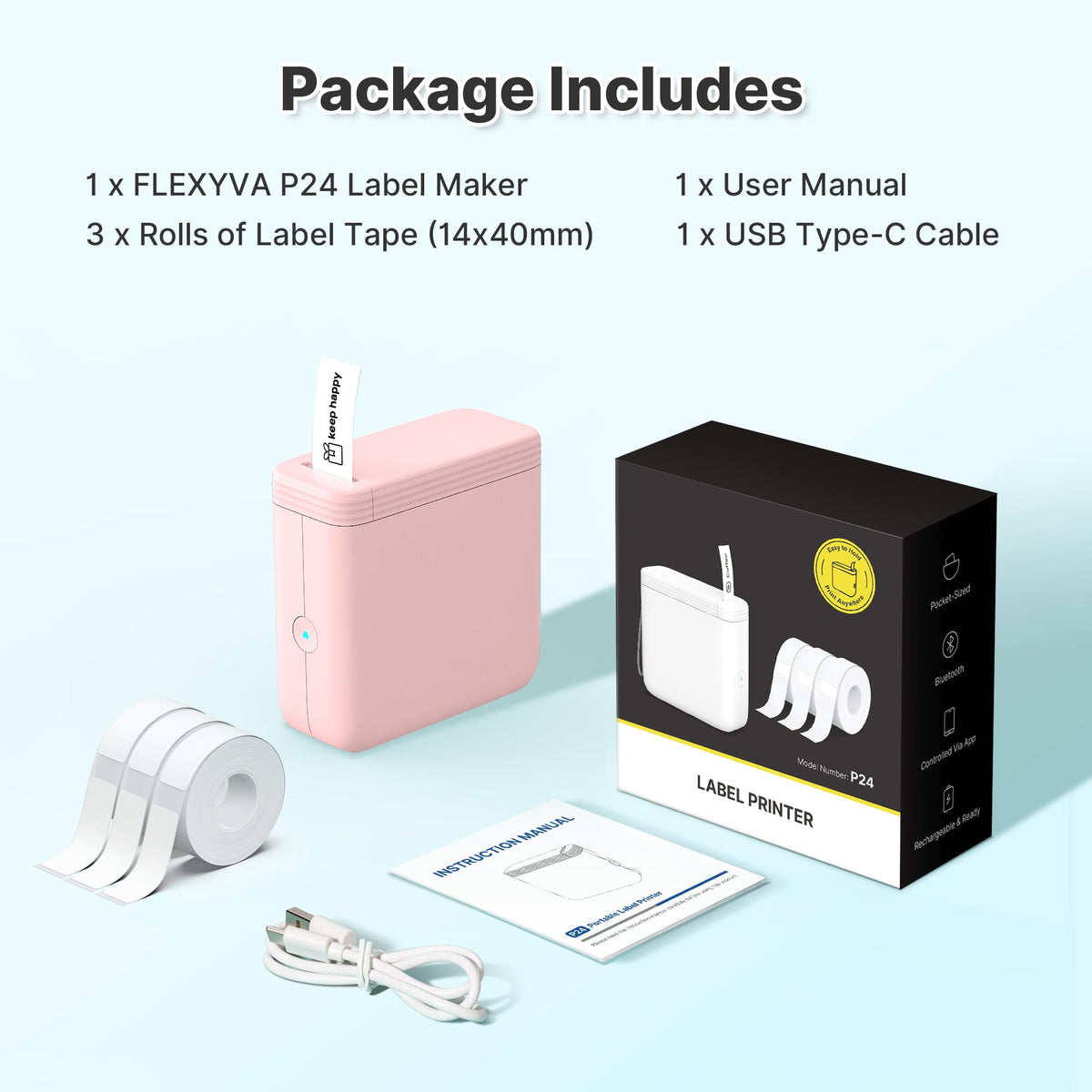 FLEXYVA Mini Label Maker Machine with 3 Tapes, P24 Label Makers